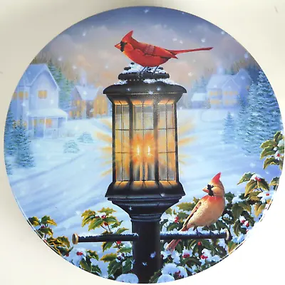 Vintage J.W. Renfroe Tin Cardinal On Streetlight Winter Christmas • $12.01