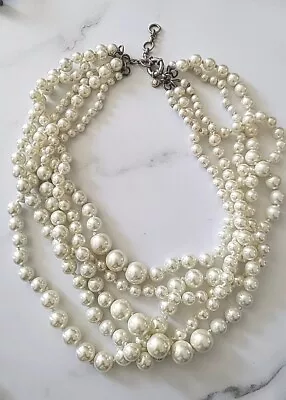 J Crew Multi Strand Knotted Graduated Layered 5 Strand Faux White Pearl Necklace • $15.99