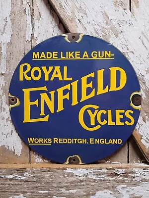 Vintage Enfield Porcelain Sign Royal Cycles Redditgh England Motorcycle Dealer • $189.76