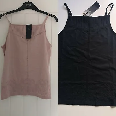 Marks And Spencer Ladies Sizes 10-24 Uk Strap Embroidered Top Black Or Pink  • £8.99