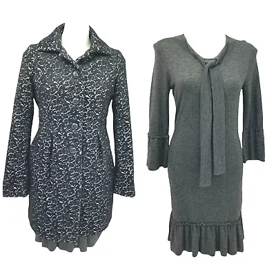 Cable & Gauge Dress Coat Combo Womens Small Sweater Ruffle Bell Tie Work Office • $39.88