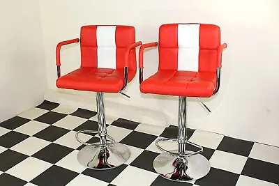 American 50s Diner Furniture 2 X Red Stools With Armrest • £149