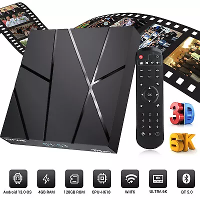T95 Smart TV Box Android 13.0 4+128GB 4K HD 4 Core WIFI6 Media Player 2024 UK • £43.99