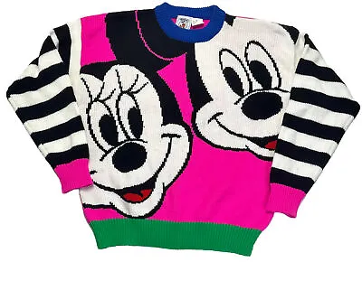 Vtg Mickey & Co. Mickey & Minnie Walt Disney Pink Long Sleeve Sweater SZ Medium • $29.99