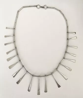 Vintage Signed Mexico 925 Sterling Silver Tribal Bib Necklace 20  • $54.95