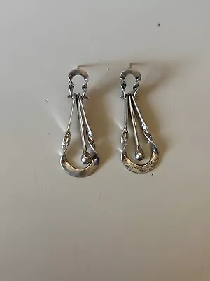 Vintage Sterling Silver  925 Modernist Drop Dangle Earrings Pierced • $20