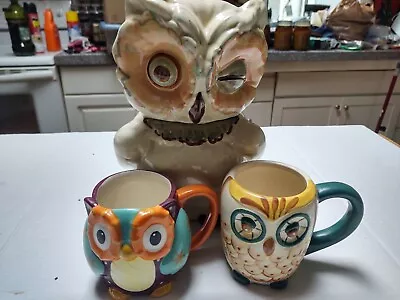 VTG. Vintage Shawnee Winking Owl Cookie Jar USA Includes Two Owl Mugs! • $75