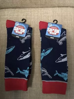 Shark Week Socks Adult Size 10-13 Red Blue 2 Pairs NWT • $15.95