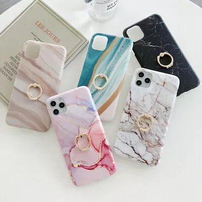 For IPhone 13 12 11 Pro Max 8 7 Plus Marble Case Ring Stand Holder Phone Cover • $9.87