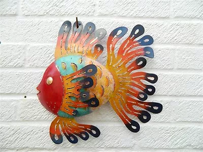 Garden Wall Art Metal Tropical Fish Garden Ornament - Red Face • £18.99