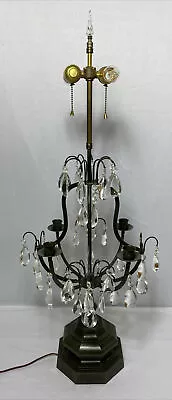 $149 • Buy Vintage Italian Iron Candelabra Girandole Lamp Crystals Table Light Marked Italy