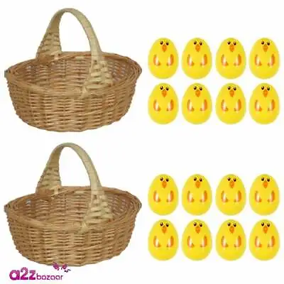 £18.99 • Buy 2 X Mini Shopper Child Wicker Baskets  + 16 Easter Egg Capsules  - Accessory Set