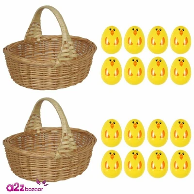 £18.99 • Buy 2 X Mini Shopper Child Wicker Baskets  + 16 Easter Egg Capsules  - Accessory Set