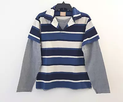 Canyon River Blues Men Regular M Long Sleeve Polo Shirt Striped Button Tee Used • $14.99