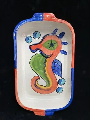Vicki Carroll Pottery Signed Casserole Dish Seahorse Bright Colors Swirls  VCc • $49.99
