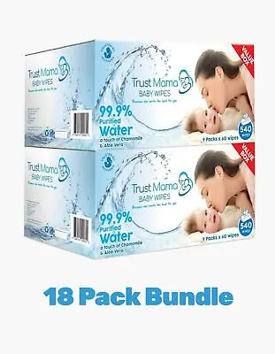 Trust Mama Water Wipes Unscented Wipes Chemical Free For Sensitive Skin 18 Packs • £29.99