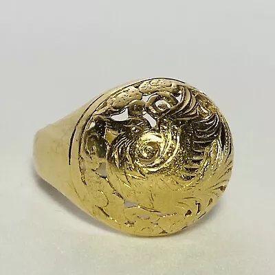 Ming's Honolulu 14K Yellow Gold Openwork Chinese Phoenix Size 8.5 Dome Ring 6.0g • $1450