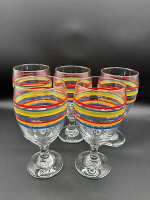 Set Of 5 Libbey Fiesta Mambo Iced Tea Glasses Wine Goblets Beverage 7” EUC! • $22.49