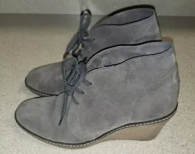 J Crew Boots Womens 8 Wedge Short Ankle Booties Lace Up Suede Gray  • $19.97