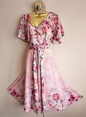 £4 • Buy Bnwt Goddiva London Pink Rose Floral Fit & Flare Sash Evening Dress Size 14