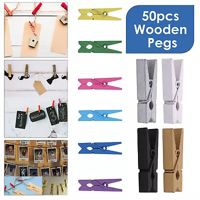 3.5cm Mini Wooden Pegs Super Strong 50pcs Clothing Accessory Hanging Cards Photo • £3.29