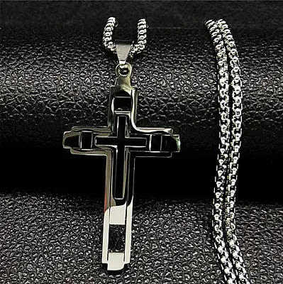 Jesus Christ Cross Silver Gold Necklace Pendant Charm Sacred Geometry Spiritual • $16.99