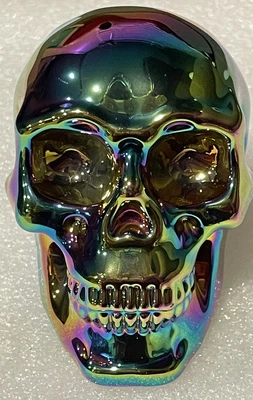 $32.99 • Buy Skull Gothic Iridescent Metallic  Glass Paperweight Halloween Decor Collectable