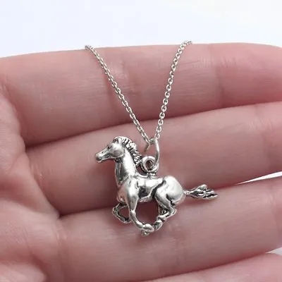 Silver Horse Necklace 925 Sterling Silver Stallion Mustang Pony Charm With Chain • $19.99