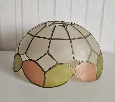 Vintage Mid Century Capiz Shell Ceiling Light Shade Orange Green White 10  Wide • £8