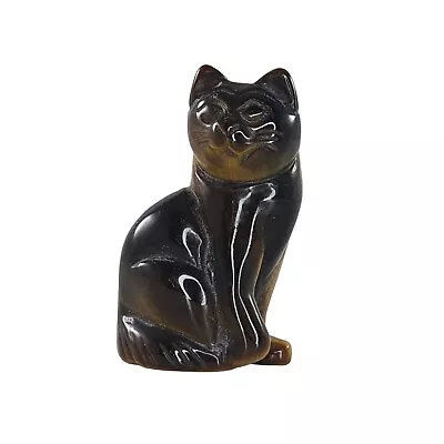 Tiger's Eye Sitting Cat Miniature Figurine Carved Stone • $14.99