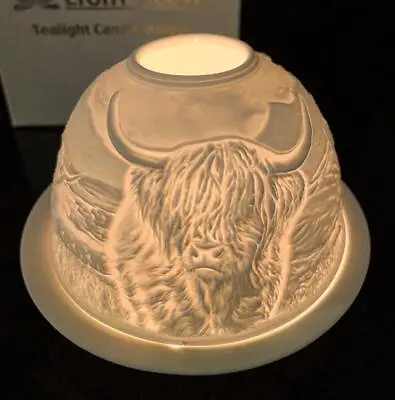 £10.75 • Buy New Highland Cow Tea Light Candle Holder White Porcelain Christmas Gift Boxed
