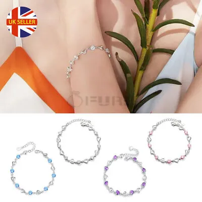 £4.99 • Buy Ladies Casual Heart Charm Bracelet 925 Sterling Silver Women Girls Jewelry Gift
