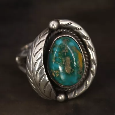 VTG Sterling Silver - NAVAJO Gem Grade Turquoise Braided Leaf Ring Size 6 - 9g • $14.50