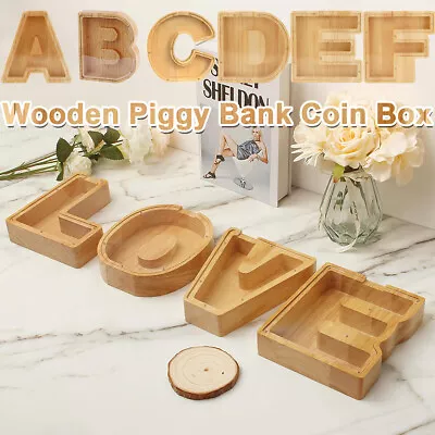 Wooden Piggy Bank Funny Letter/Guitar Coin Saving Money Box Kids Adults Gift .W • $22.69