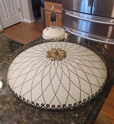 Vintage 70s White Geometric Pattern Frosted Light Fixture Cover Ceiling 15.5  • $239.95