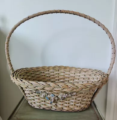 HUGE Antique BARBOLA ROSES & Blue Floral Garland WOVEN BASKET 1920s Original VTG • $29.99