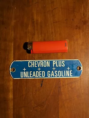 Vintage Chevron Plus Unleaded Gasoline Pump Plate Sign Porclein • $12