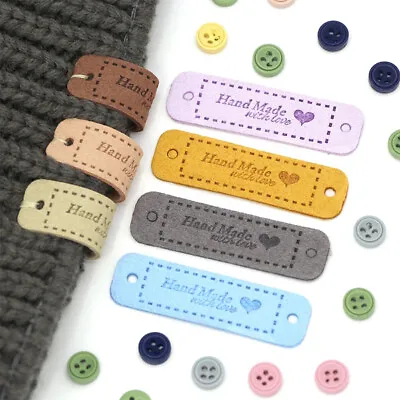 20Pcs Colorful PU Leather Labels For Hat Jeans Bag Tags Handmade With Love Craft • £2.99