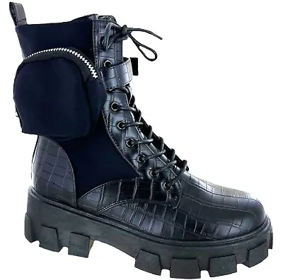£19.95 • Buy Ladies Chunky Platform Sold Womens Ankle Pocket Punk Goth Biker Shoes Boots Sz