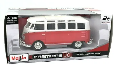 60's VW Volkswagen Van Samba Red Die-Cast 1:25 Scale By Maisto Premiere DC New • $23.95