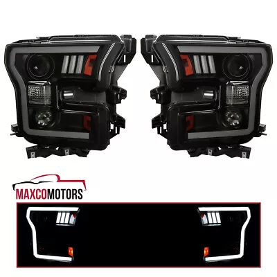 Black Smoke Projector Headlights Fits 2015 2016 2017 Ford F150 Lamps LED  Bar • $338.49