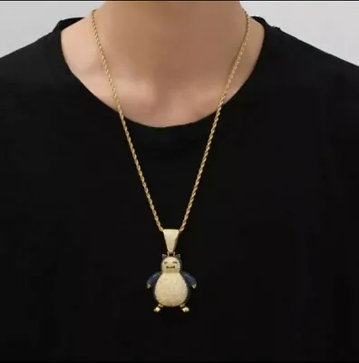 £9.99 • Buy Iced Out Pokemon Necklace Penguin Hip Hop Gold Jewelry Pendant Bling Chain CZ