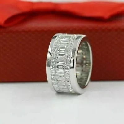 Men's Baguette Lab Created Diamond Eternity Wedding Band 14K White Gold Plated • $126.74