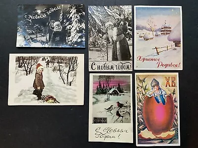 6 Vintage Russian USSR Soviet CCCP Christmas Postcards 1950s Lot #2 • $19.99
