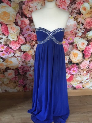 £29.99 • Buy Royal Blue Elasticated Sweetheart Crystal Detail Evening Gown Prom Dress Uk 10