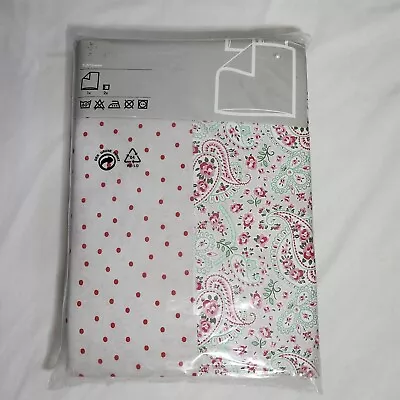 Ikea ROSALI Floral Paisley Polka Dots Queen Duvet Cover Shams New Red Pink Green • £144.99