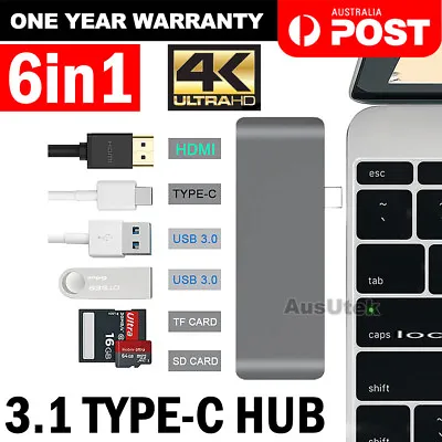 $25.95 • Buy 6in1 USB-C Type C Output 4K HDMI USB 3.0 Reader Adapter HUB For IPad Pro MacBook