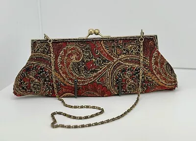 VTG Floral Tapestry Carpet Bag Boho Hippie Purse ~ Hand Beaded/Sequined • $34.95