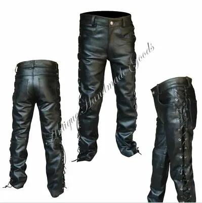 100% Soft Genuine Cowhide Leather Biker Pant Lace Up Style Biker Pant Side Laces • $130