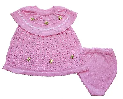 $15.97 • Buy Newborn Baby Girl Crochet Sweater Dress And Diaper Cover 2 Piece Outfit Set Pink